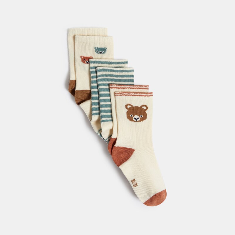 Chaussettes ours marron bébé garçon (lot de 3) Beige