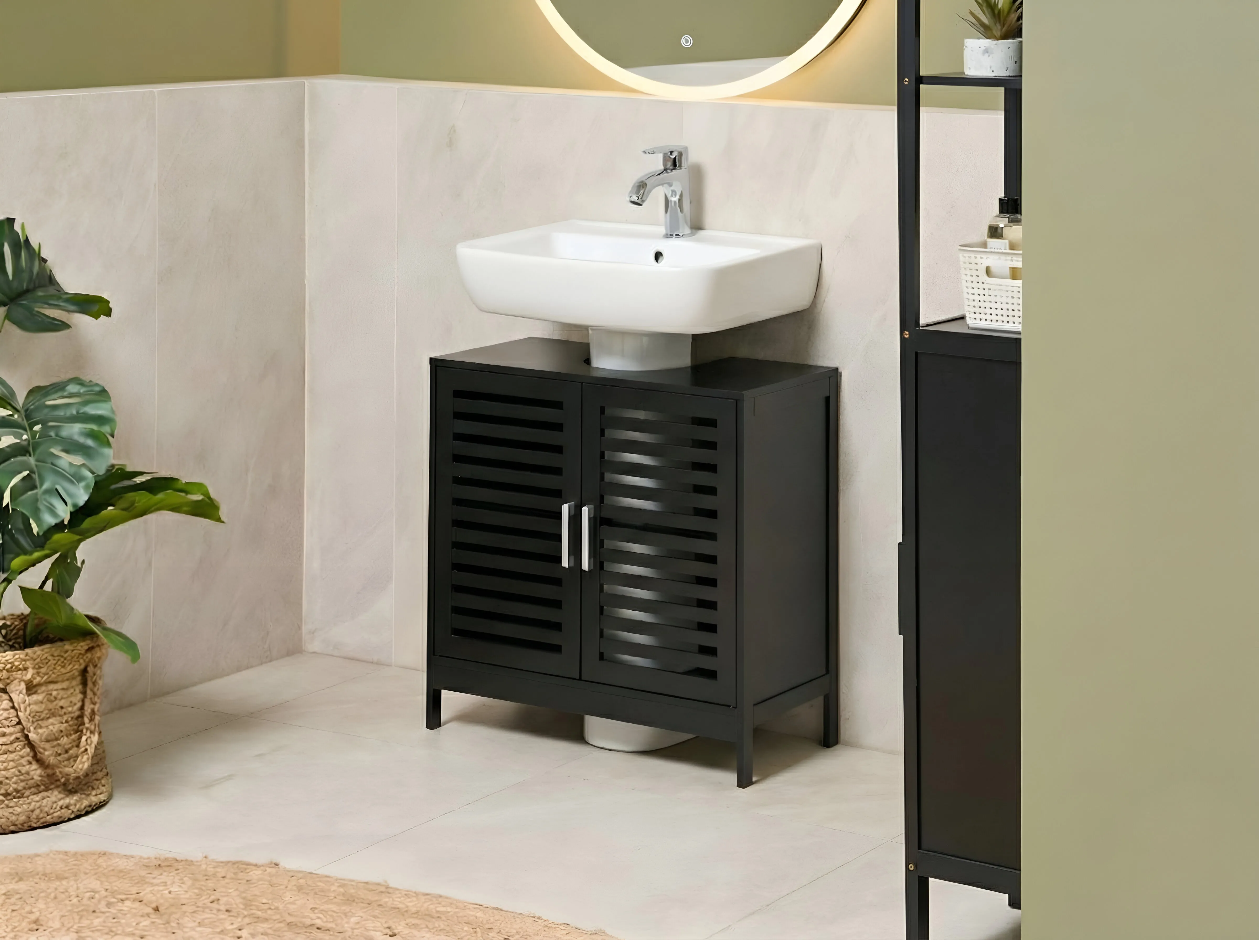 Wastafelkast MISSOULA Bamboehout 60 cm Zwart
