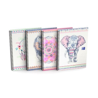 Oxford Boho Chic - Cahier spiralé B5 (19 x 25 cm) - 120 pages - petits carreaux ( 5x5 cm)