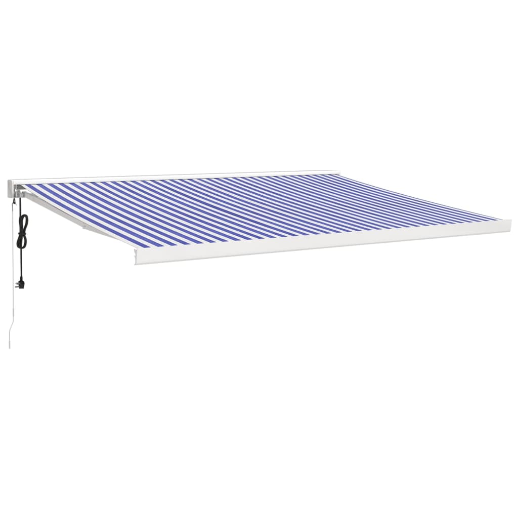 Auvent rétractable bleu et blanc 4,5x3 m tissu et aluminium