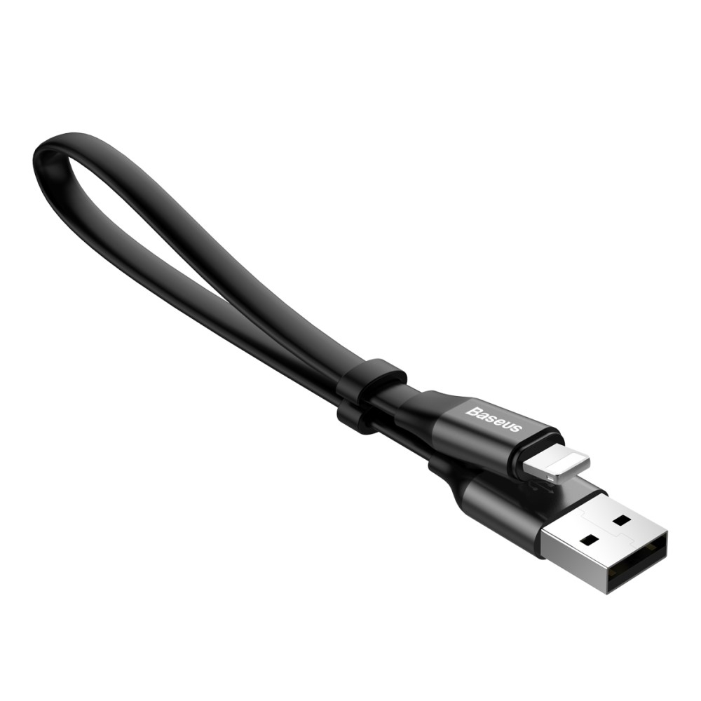 (23cm) 2A Lightning USB Flachband Mini Ladekabel - Schwarz