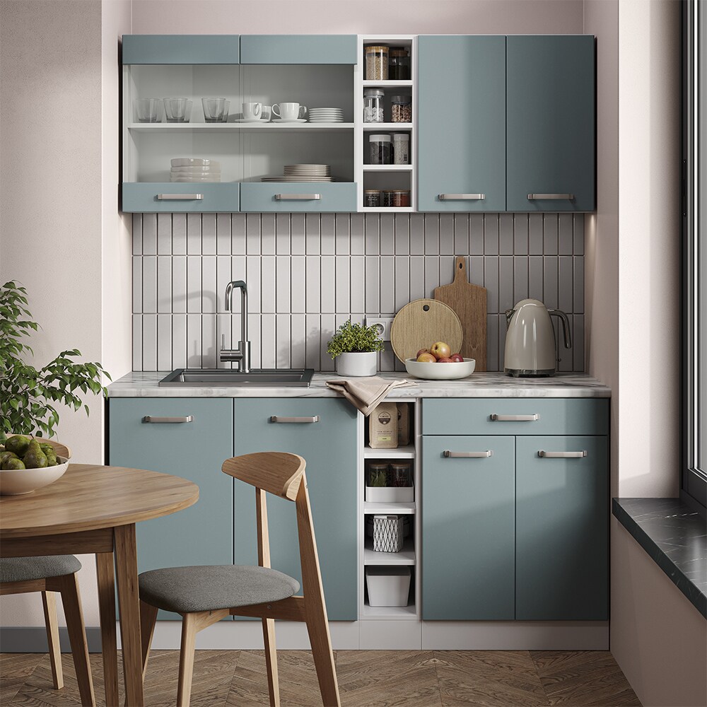 Vicco Küchenzeile R-Line Solid Weiß Blau Grau 160 cm Arbeitsplatte modern Küchenschränke Küchenmöbel