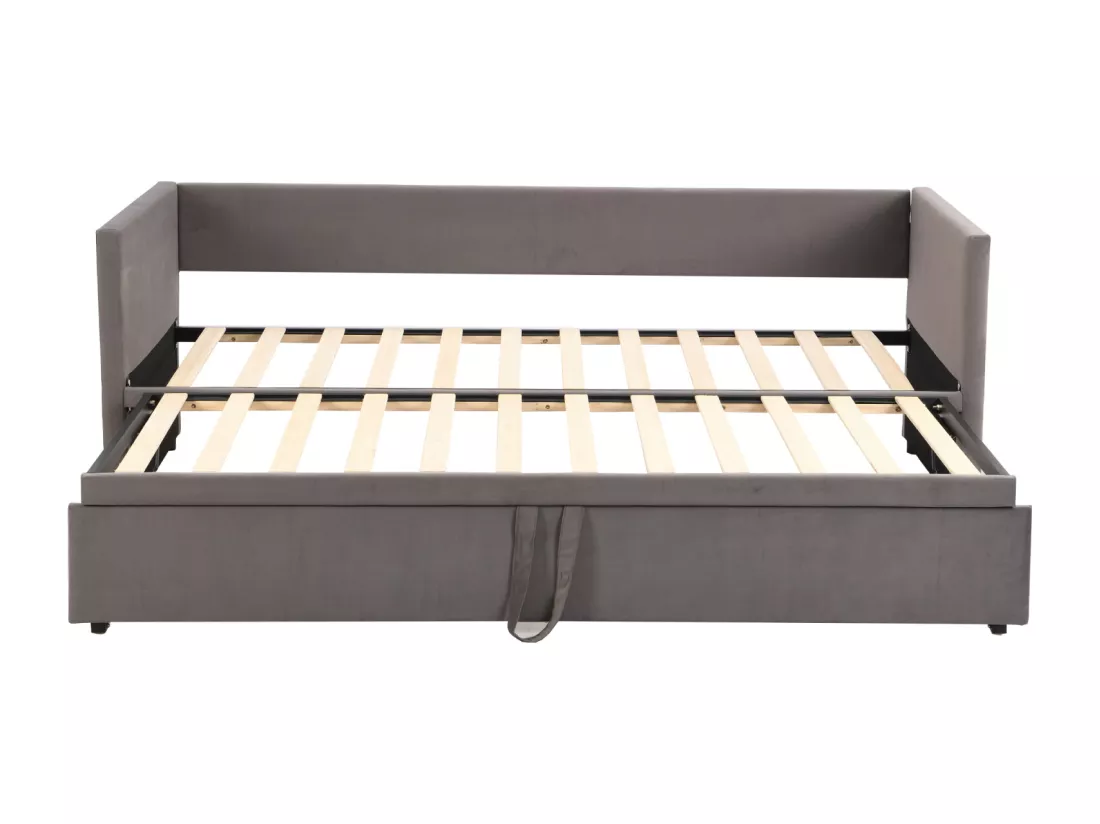 Canapé-lit gigogne 90/180*200 cm avec sommier à lattes tissu velours doux pour la peau gris