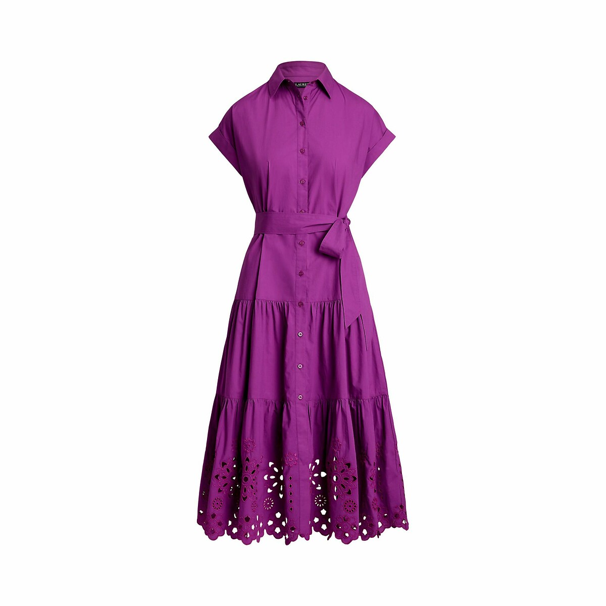 LAUREN RALPH LAUREN<br>Vestido midi com babados, mangas curtas, RALILA