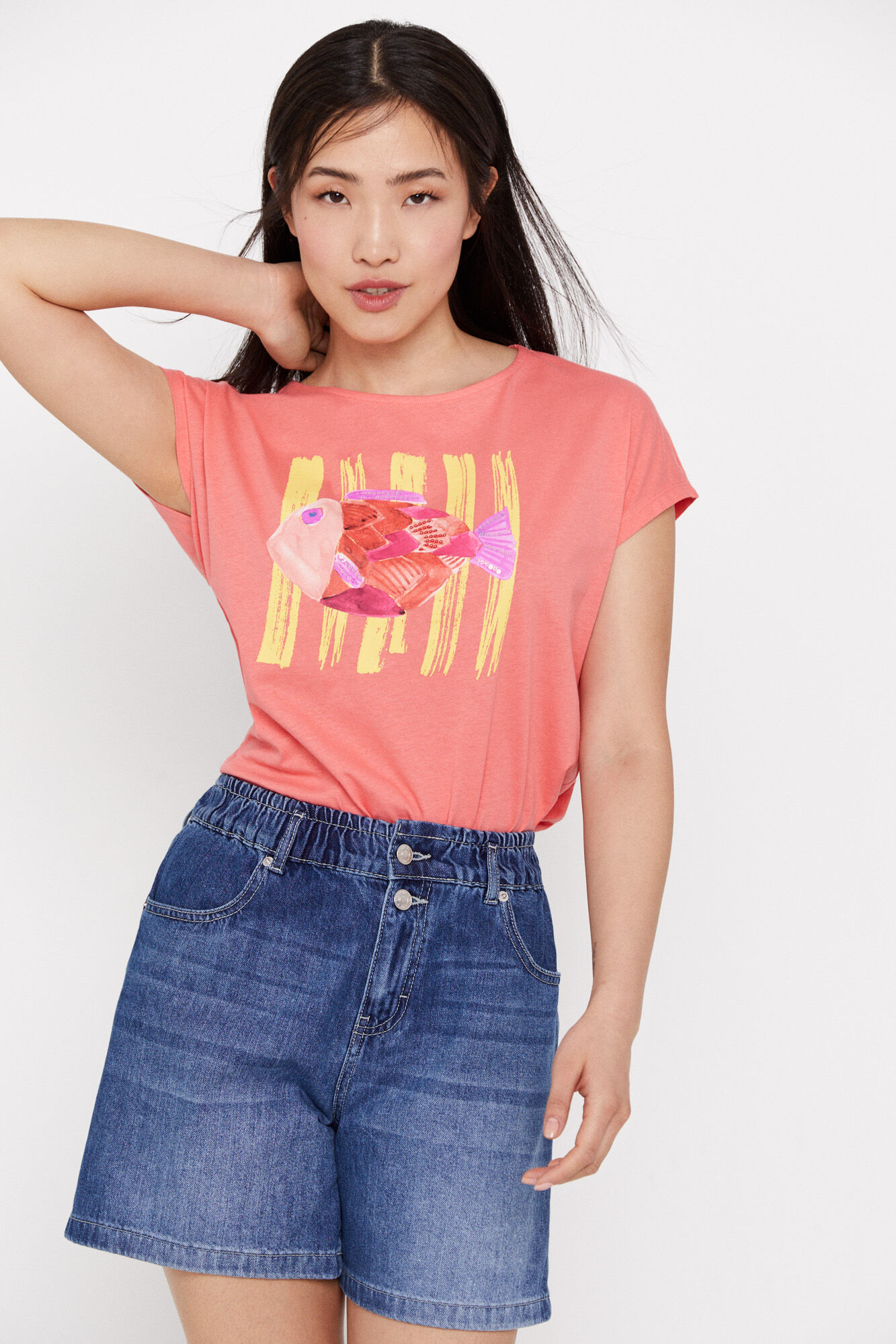 Camiseta estampada azul marinho - Coral