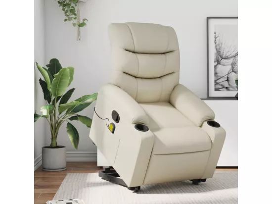 Fauteuil inclinable massant Crème Similicuir