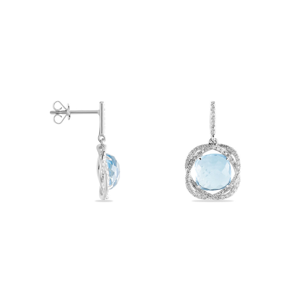 Boucles D'oreilles Puces Marie-jacqueline Or Blanc Topaze Et Diamant