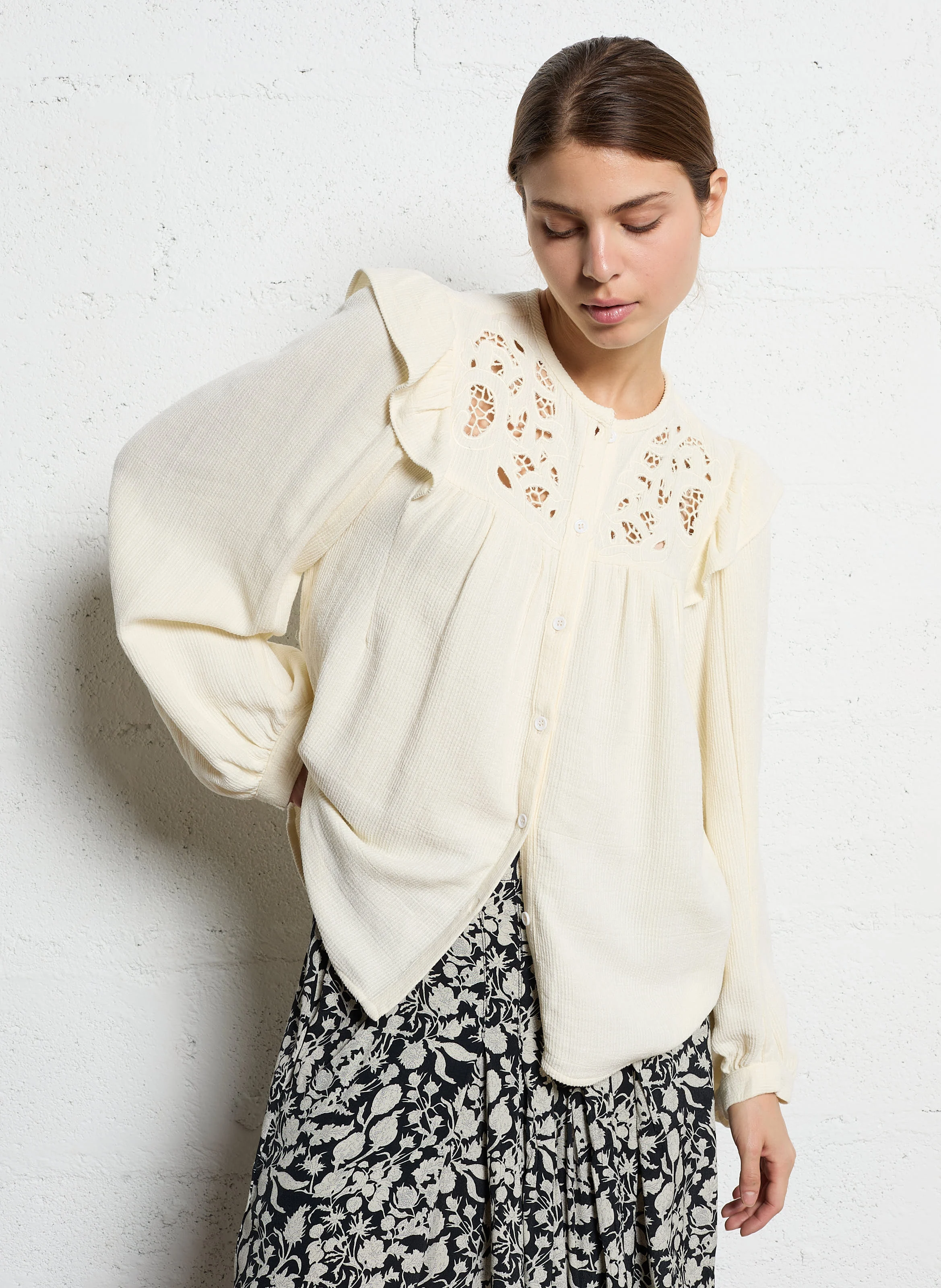 Blouse en velours côtelé de coton | Blanc