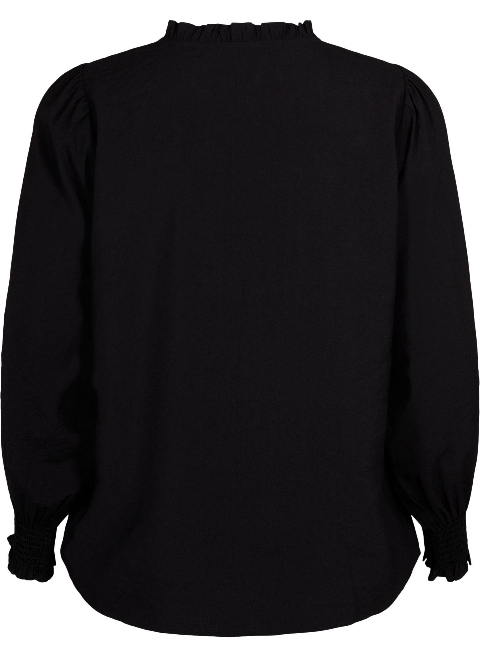 Bluse med flæser og broderi anglaise