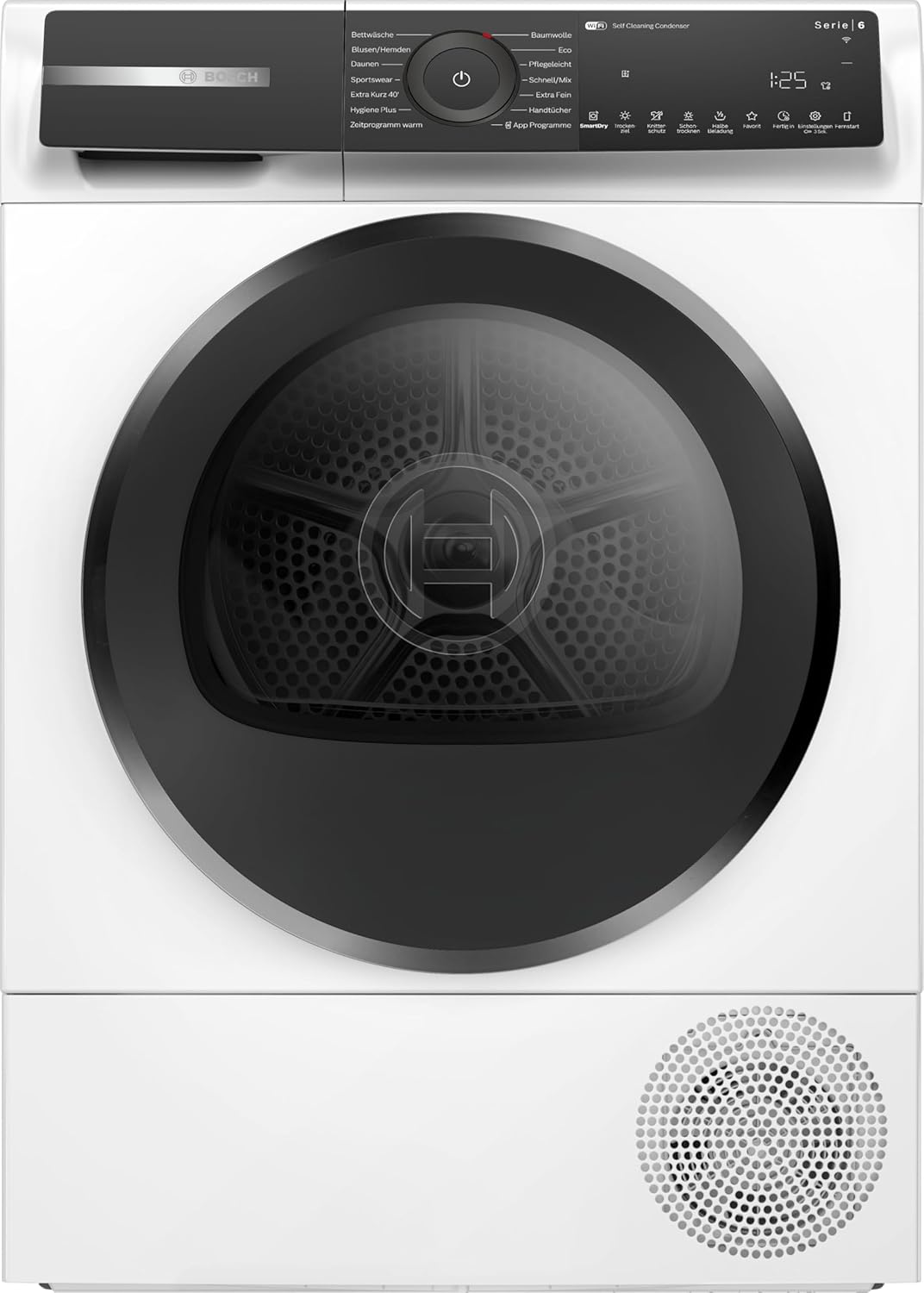 Bosch WQH245B40 Serie 6, Smarter Wärmepumpentrockner 9 kg, Selbsreinigender Kondensator, optimaler Trocknungsgrad mit Auto Dry, Halbe Beladung, Gewebeschonendes Trocknen, Trommelinnenbeleuchtung, Weiß