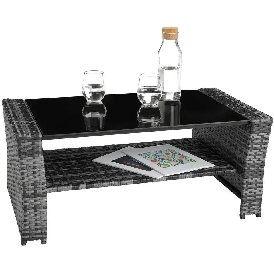 tectake - loungeset Modena- Wicker - grijs - incl. beschermhoes