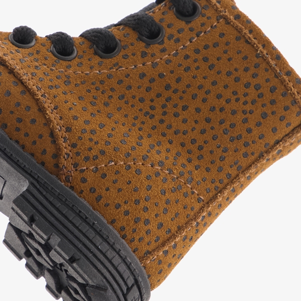 Braqeez leren meisjes veterboots bruin met stippen