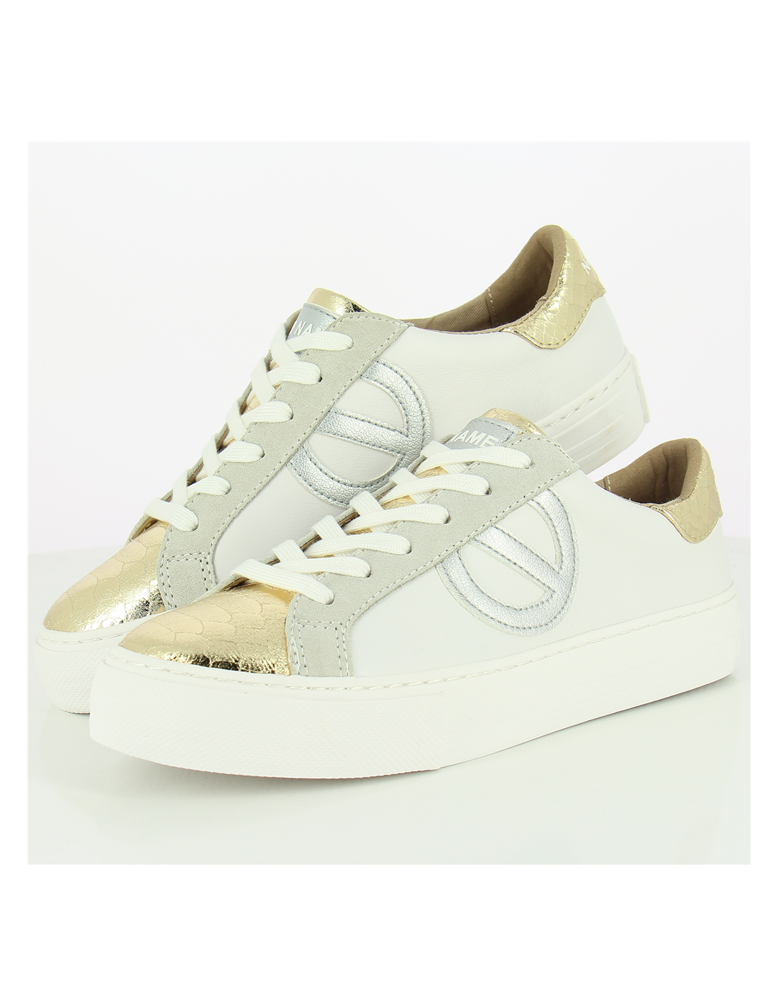 no name baskets de ville femme arcade side cuir blanc/or