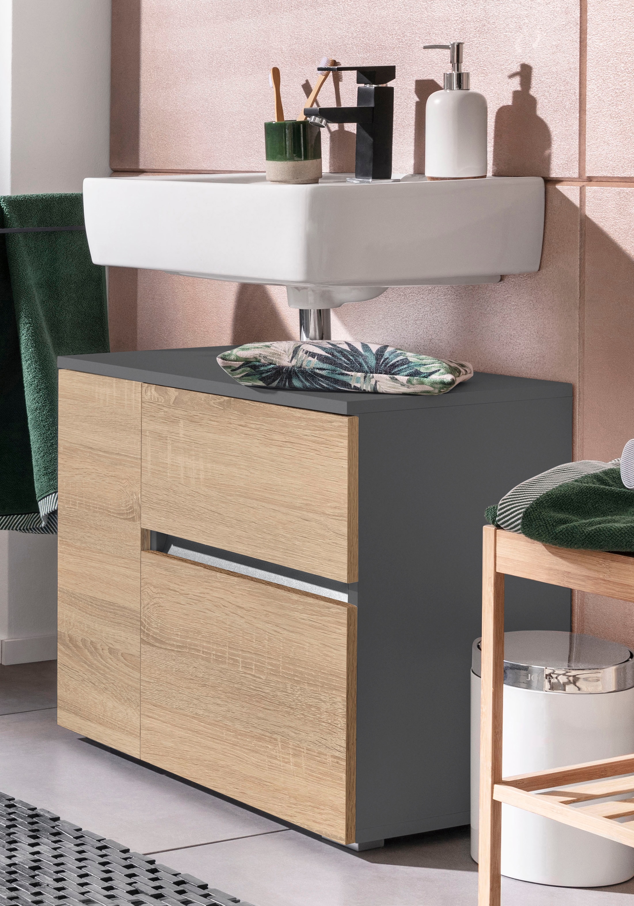 Home affaire Waschbeckenunterschrank »Wisla« Siphonausschnitt, Push-to-open-Funktion, Breite 60cm, Höhe 55 cm