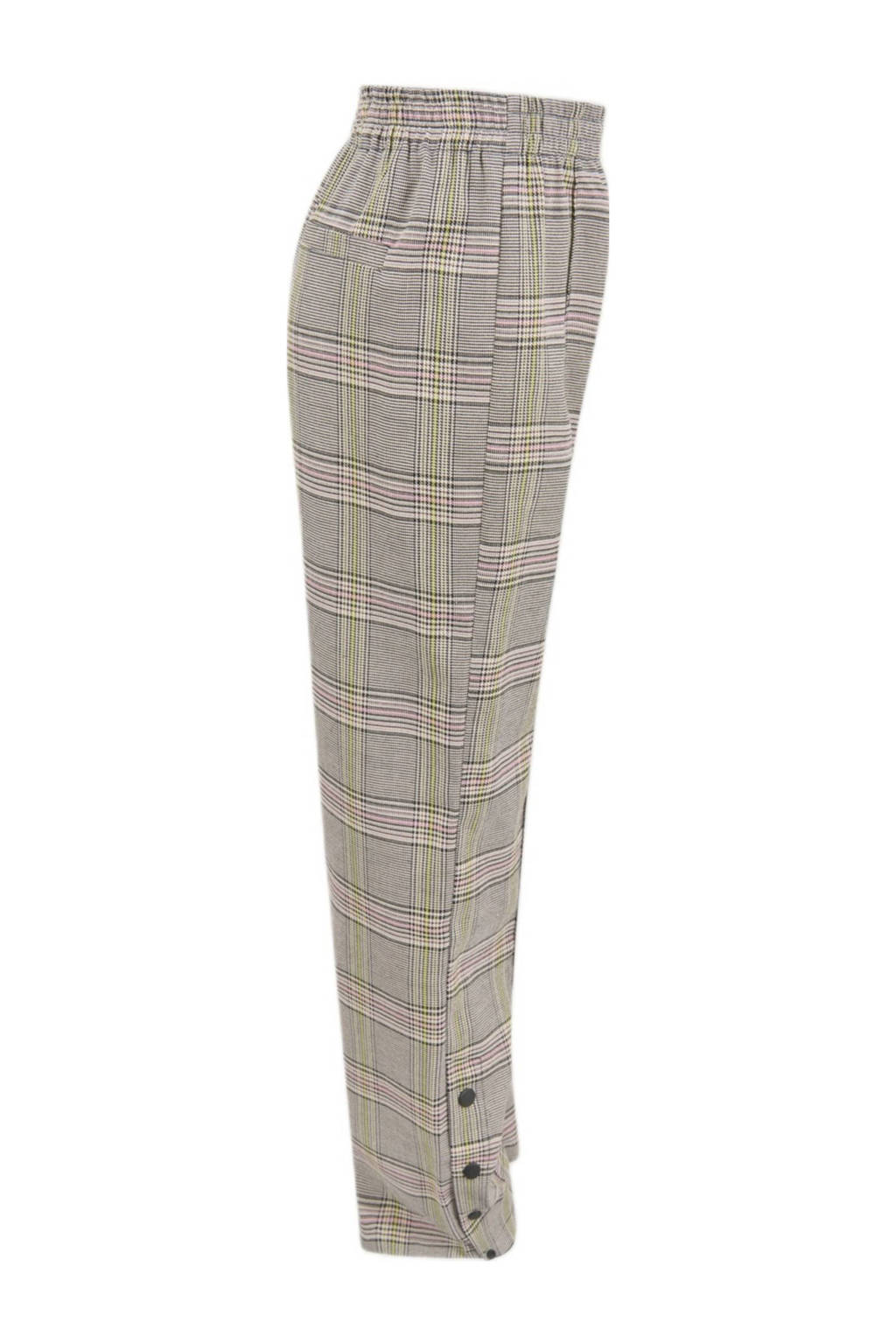 Shoeby geruite high waist wide leg broek ecru/zwart/geel