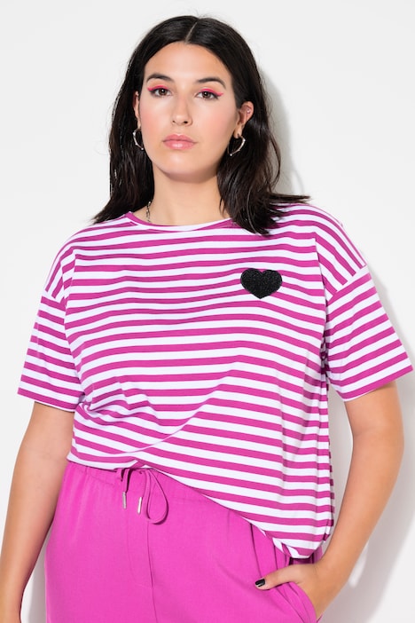 Ringelshirt, oversized, Halbarm, Herz Patch