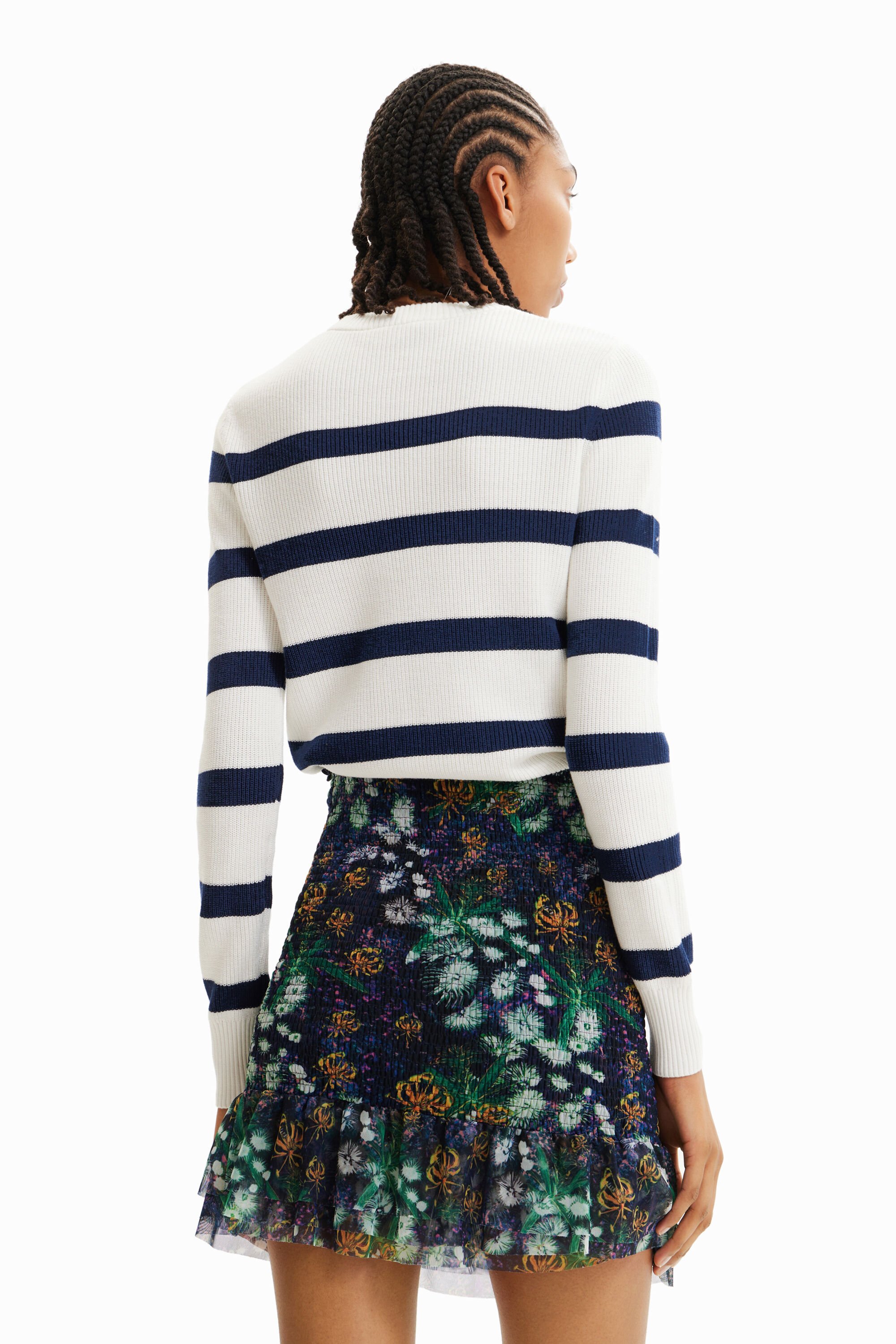 Pull rayures fleur