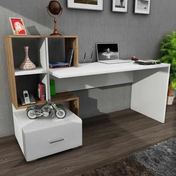 Schreibtisch - weiß-Walnuss - mit Regal - 120 cm breit
