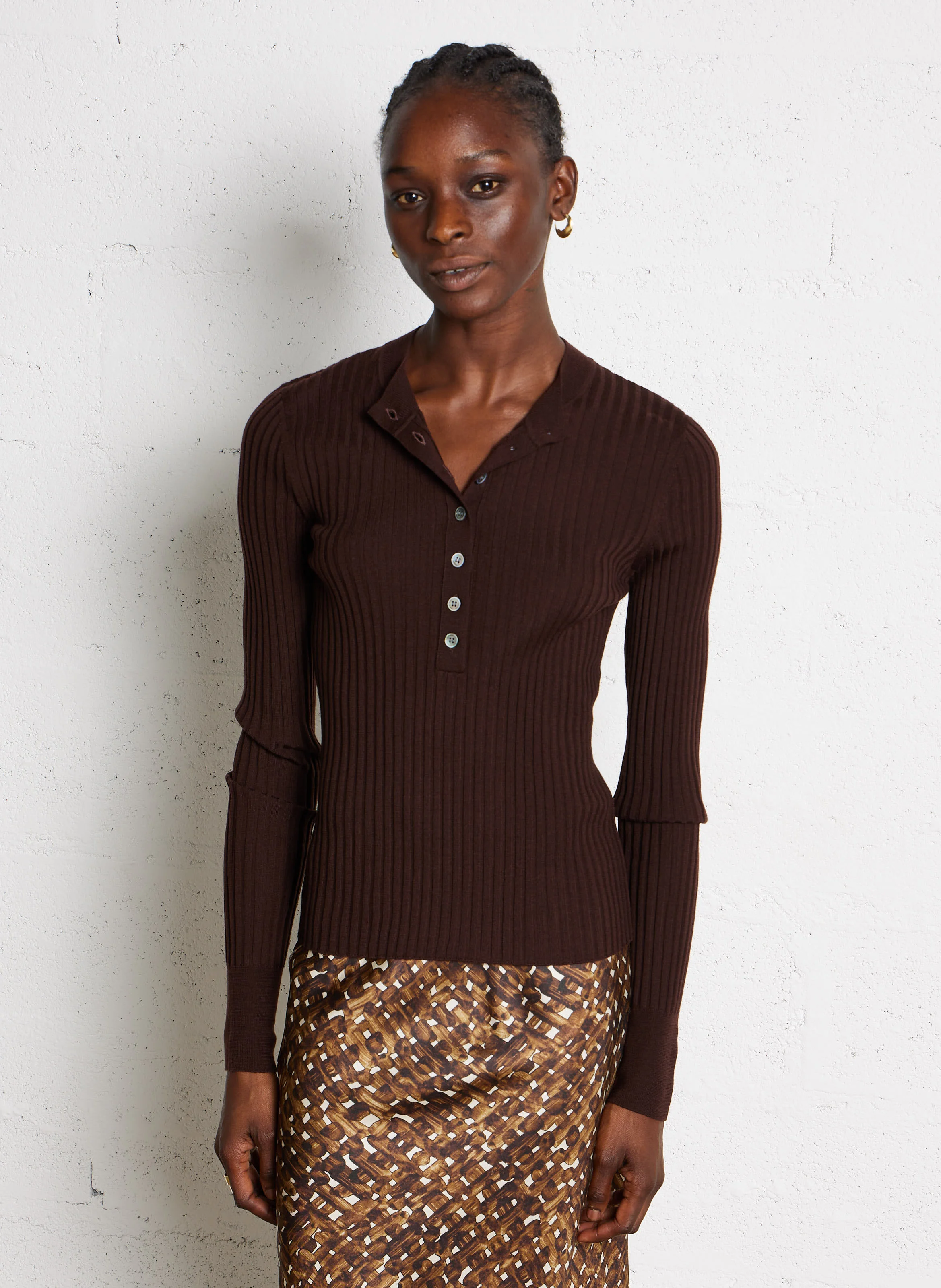 BUFFALO - Pull col rond en laine de mérinos | Marron