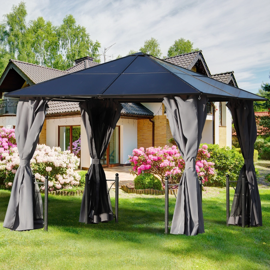 Outsunny Gartenpavillon mit PC Dach schwarz, dunkelgrau