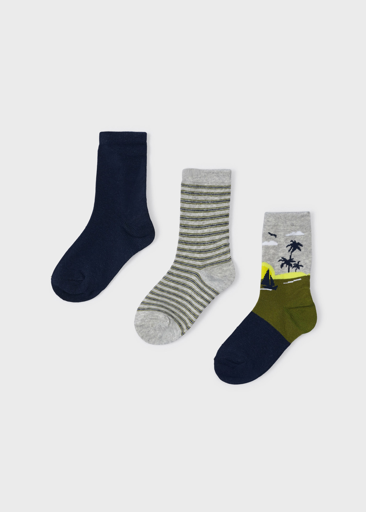 Pacote com 3 pares de meias compridas de algodão estampadas para meninos