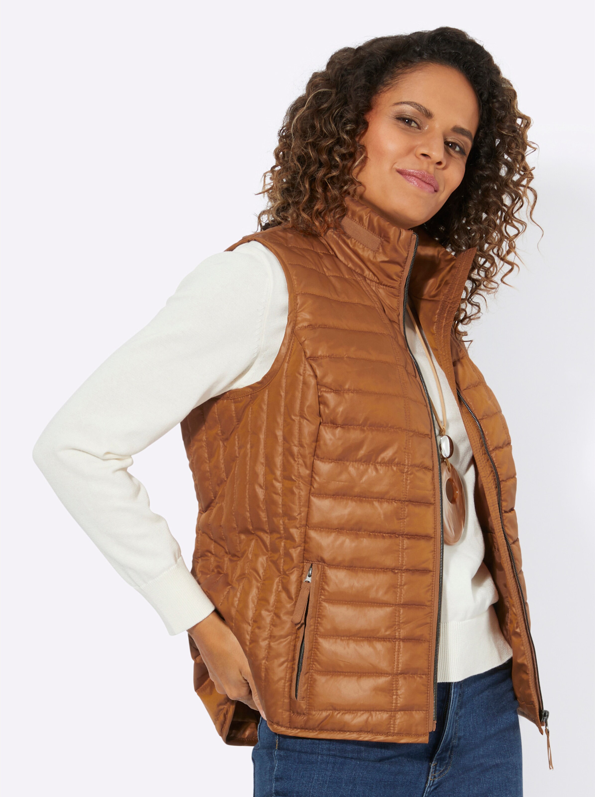 Steppweste in cognac