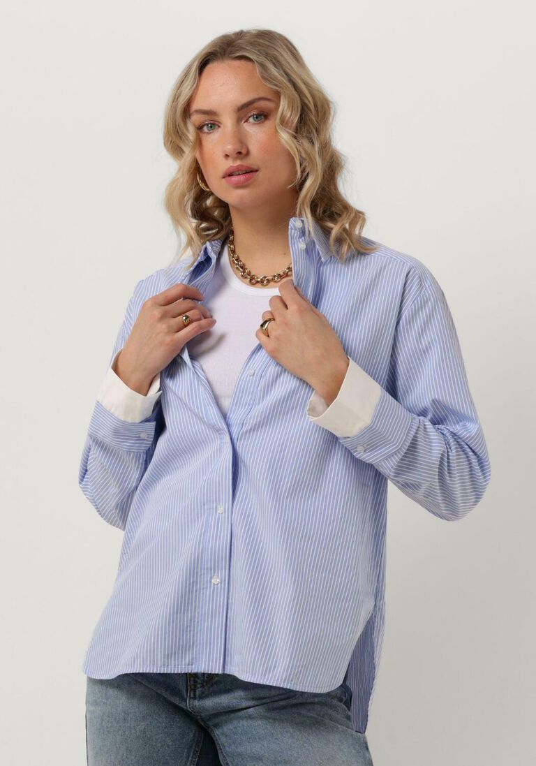 CO\\'COUTURE lichtblauwe co'couture blouse double cuff stripe shirt