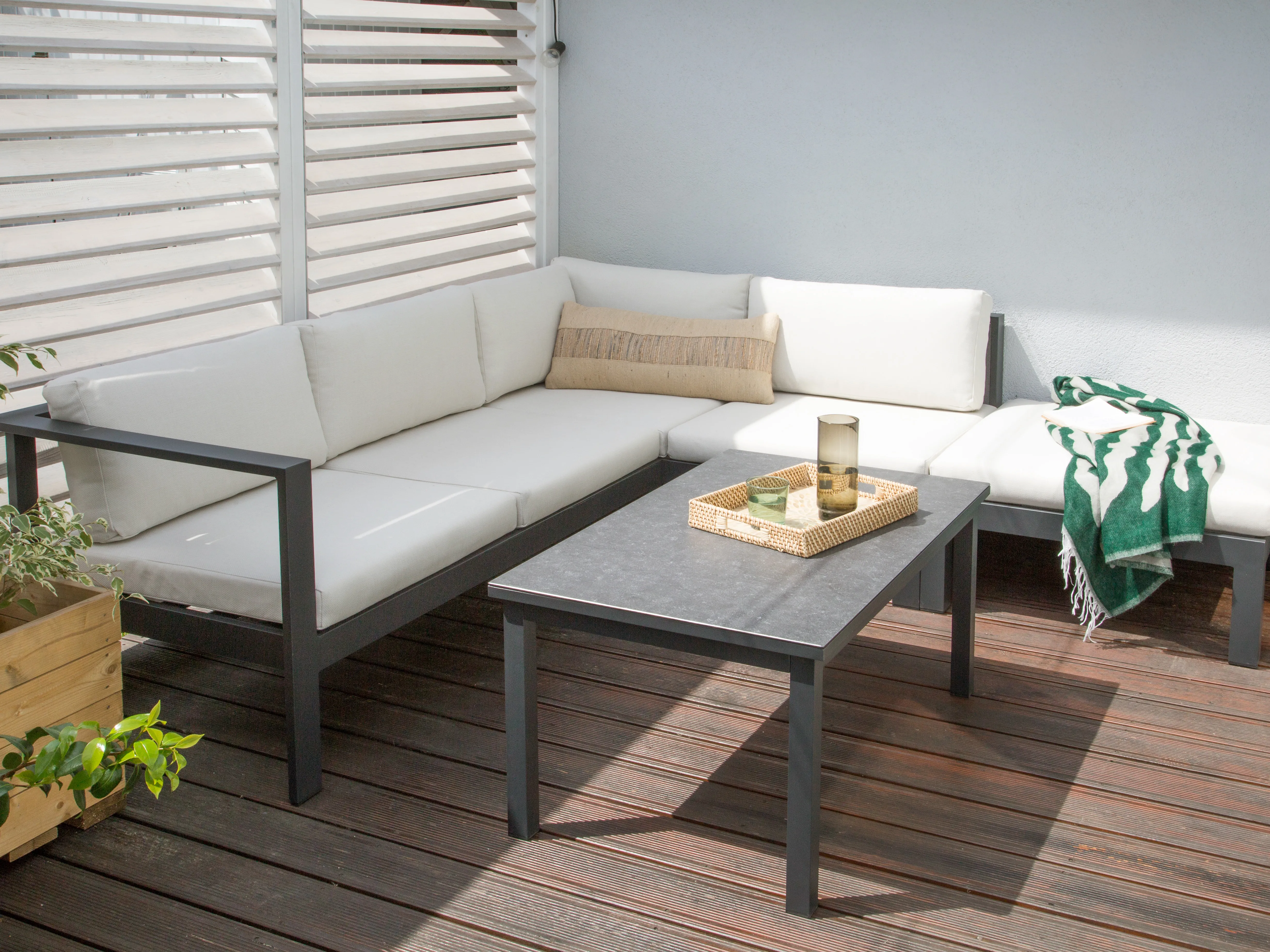 Tuin hoekloungeset met tafel 5-zits MESSINA linkszijdig Metaal Gebroken wit