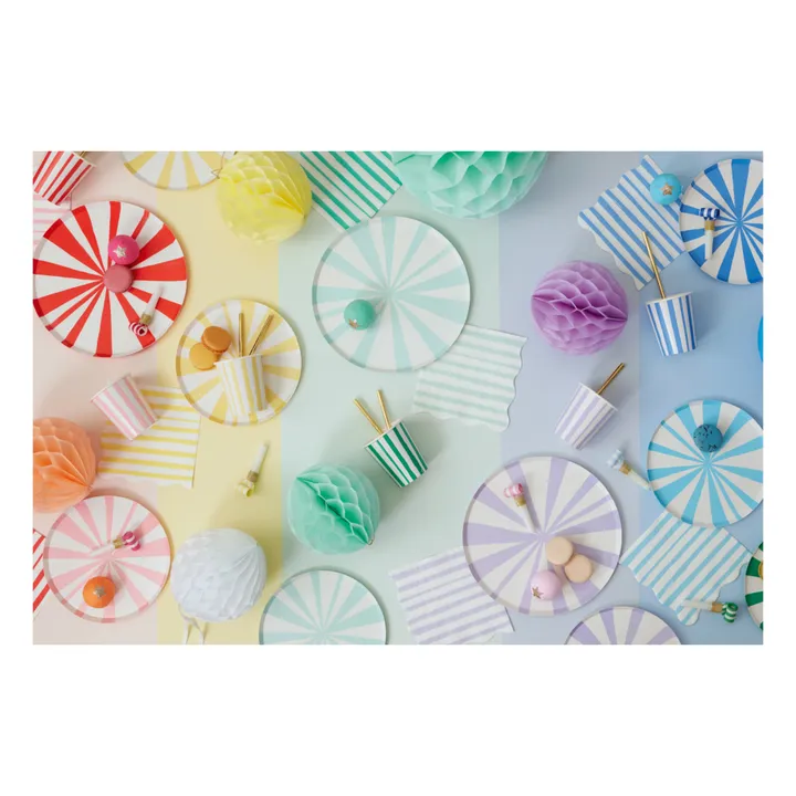 Meri Meri Grandes assiettes en carton rayées mix - Set de 8
