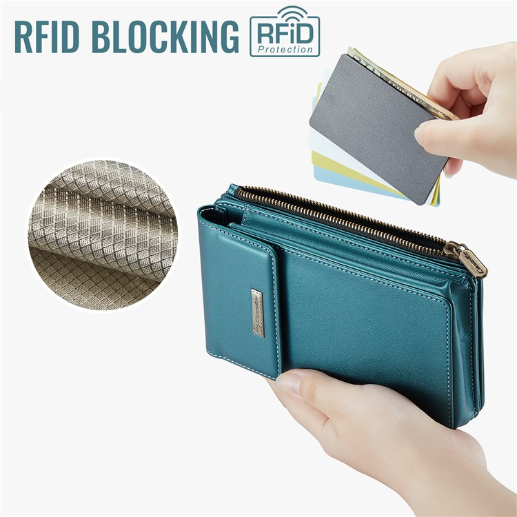(17x10x3cm) Universal Handy Leder Umhängetasche Portemonnaie Fashion Crossbody Bag (RFID Schutz) - Petrol