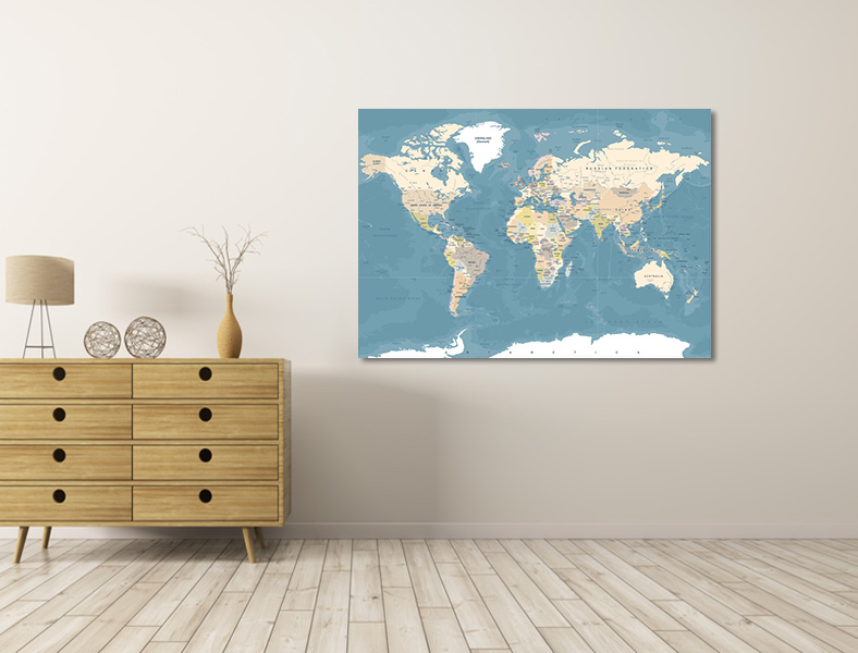 Canvas schilderij Wereldkaart 90 x 60 cm