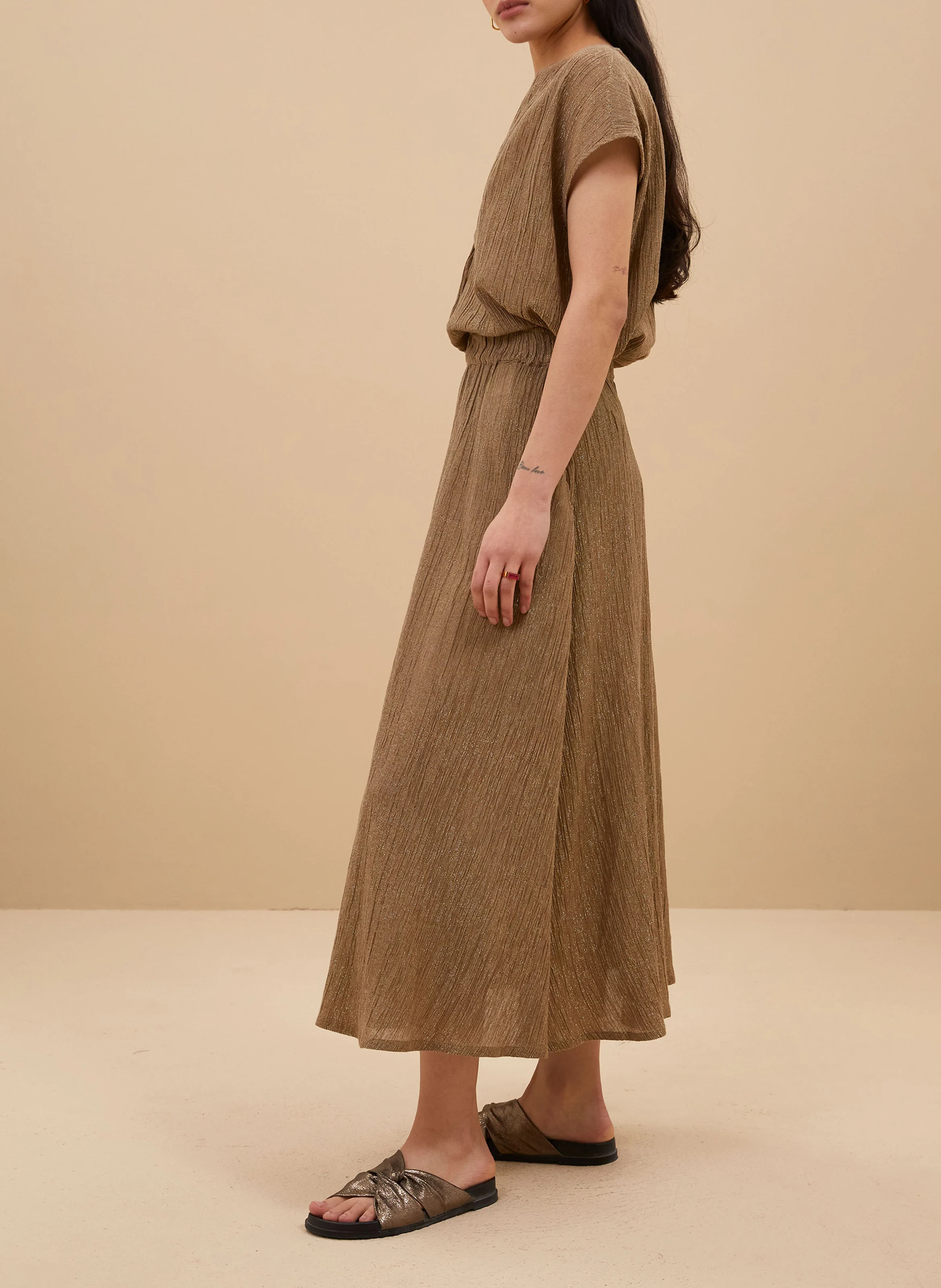 JUTA - Jupe midi taille haute en coton mélangé | Doré