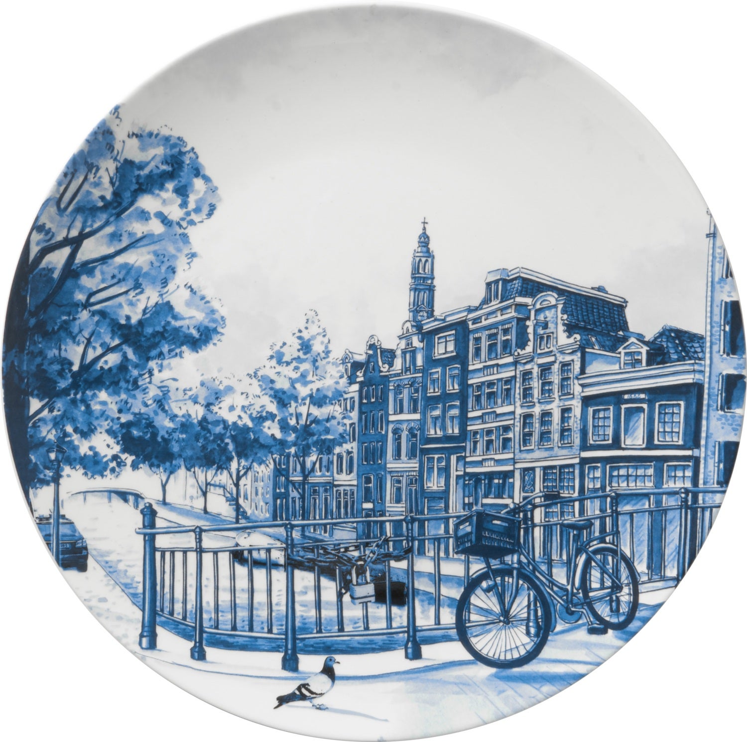 Heinen Delfts Blauw wandbord Amsterdam blauw D 26,5 H 3 cm