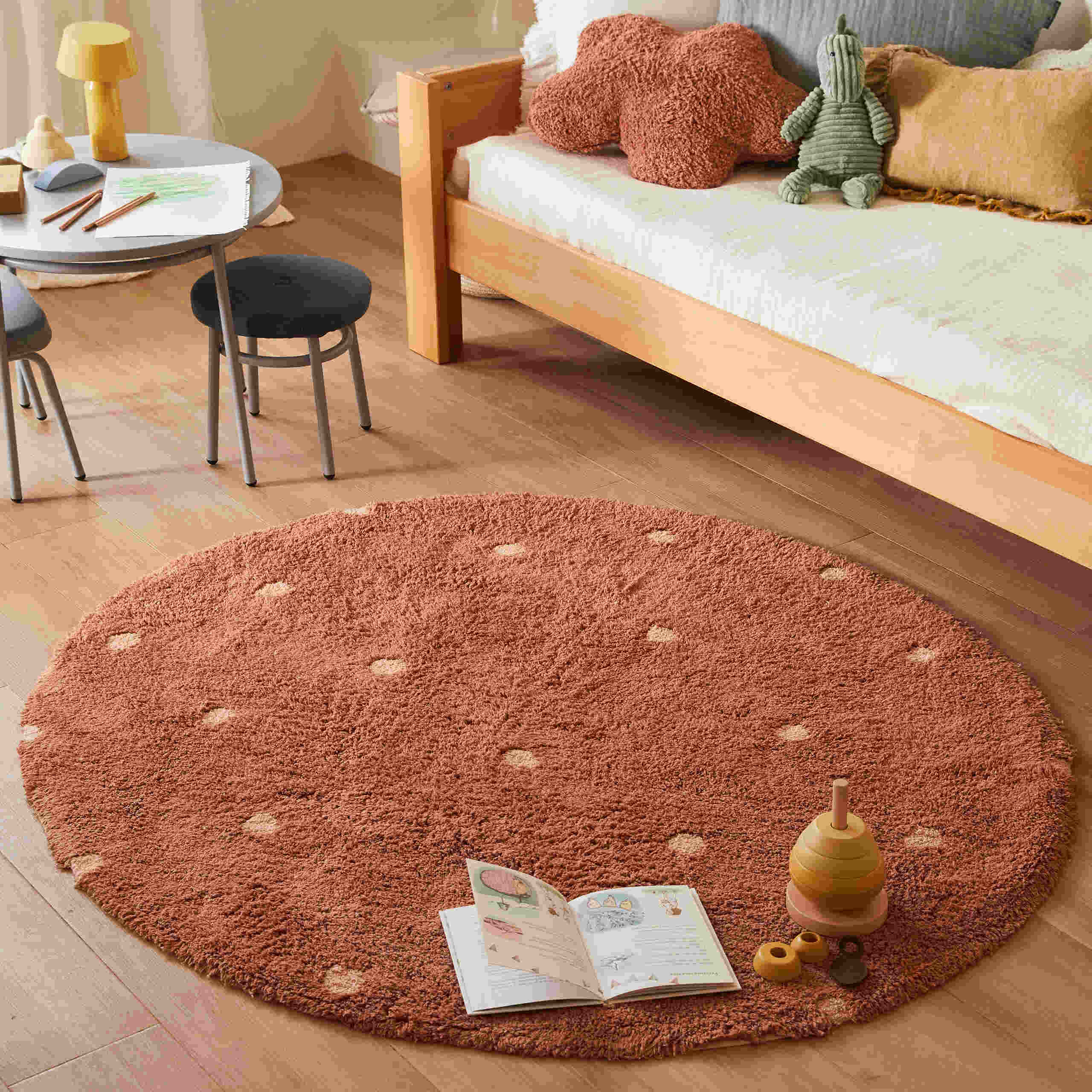 DOT - Tapis rond lavable en coton | Orange