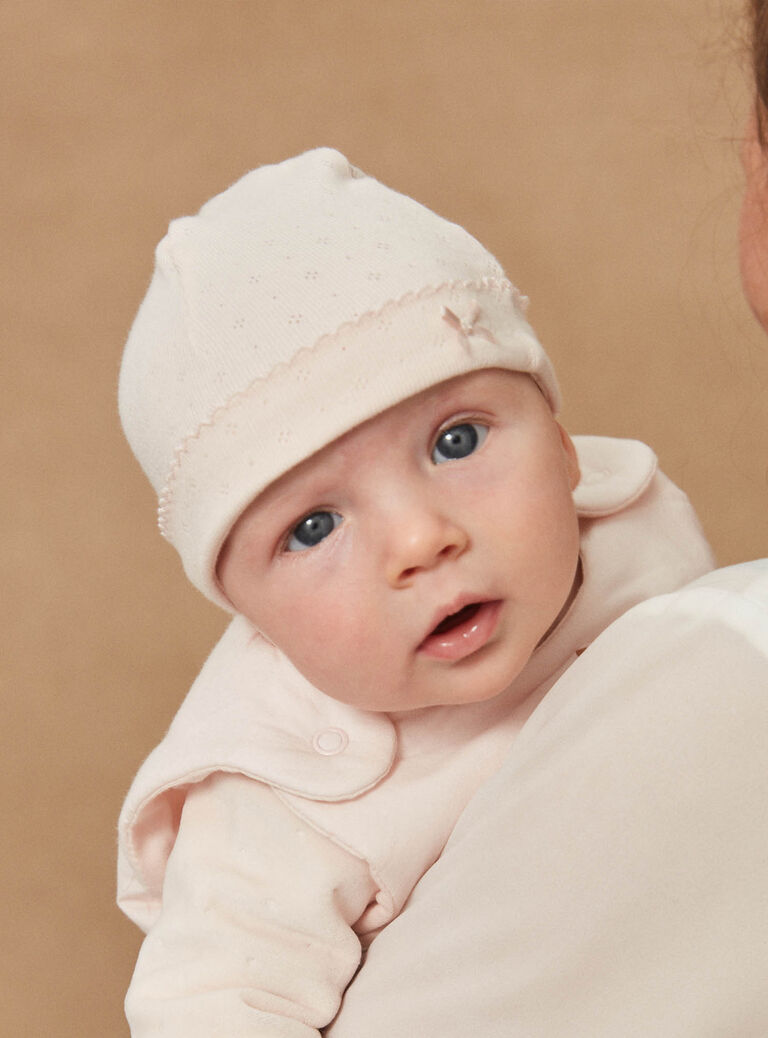 Lot de 2 bonnets de naissance rose et écru en coton biologique
