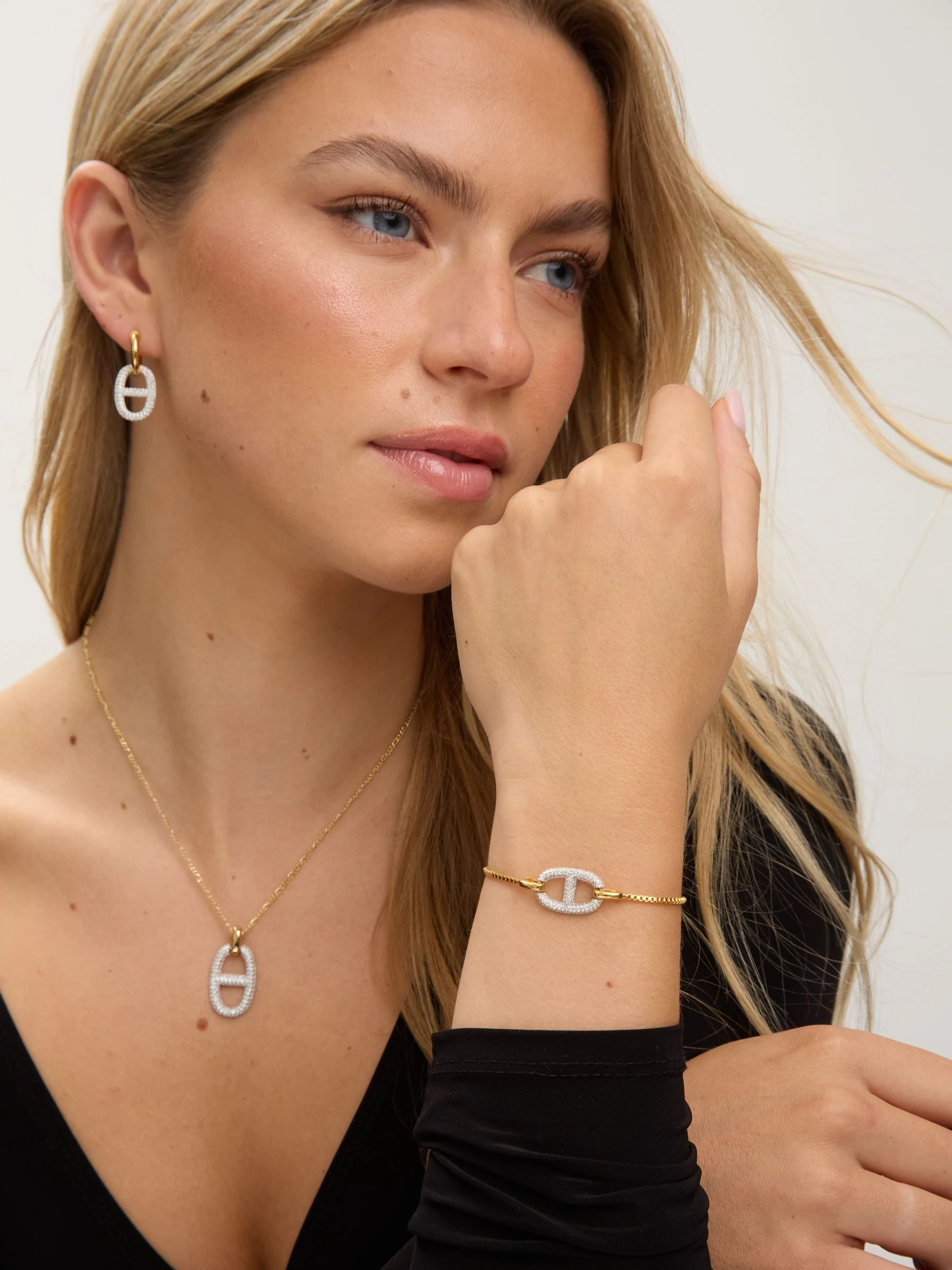 Jon Richard 18K Plated and Crystal Link Drop Earrings