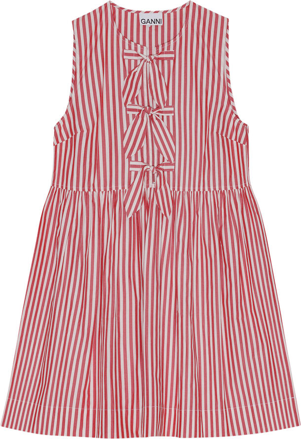 Ganni Stripe Cotton Mini Bow Tie Dress Barbados cherry