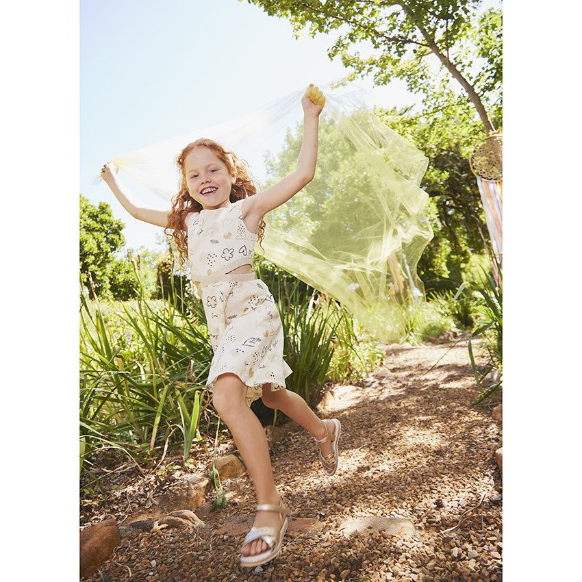 Robe de cérémonie en coton à imprimé fantaisie pour fille - Ecru