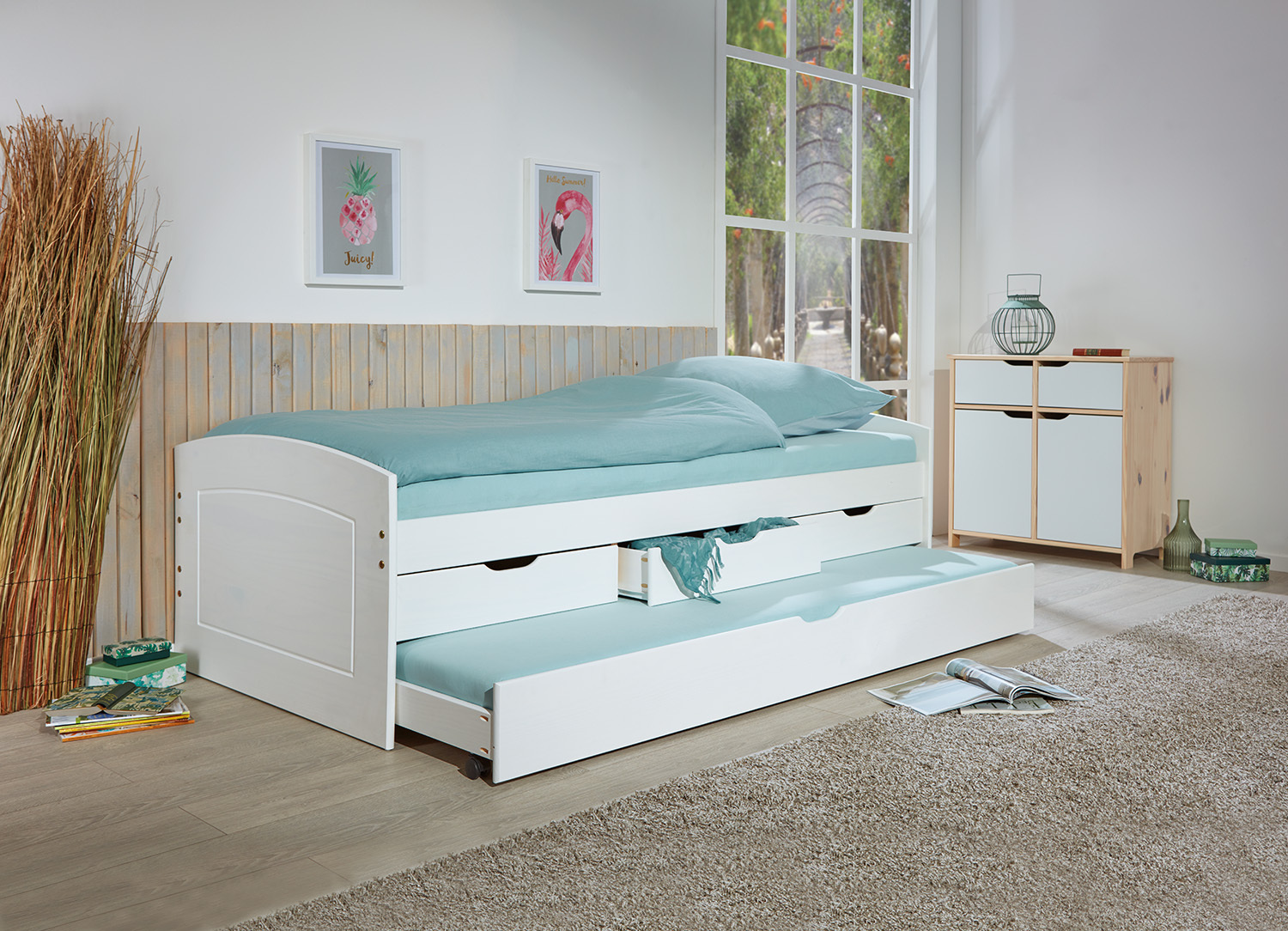 Funktionsbett RIEKA - weiß - Massivholz - 90x200 cm