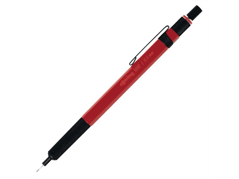 Rotring 500 Feinminenstift Metallic Rot, 0.5 mm Leichter Druckbleistift mit sechseckigem Kunststoffgehäuse und Metall-Griffzone