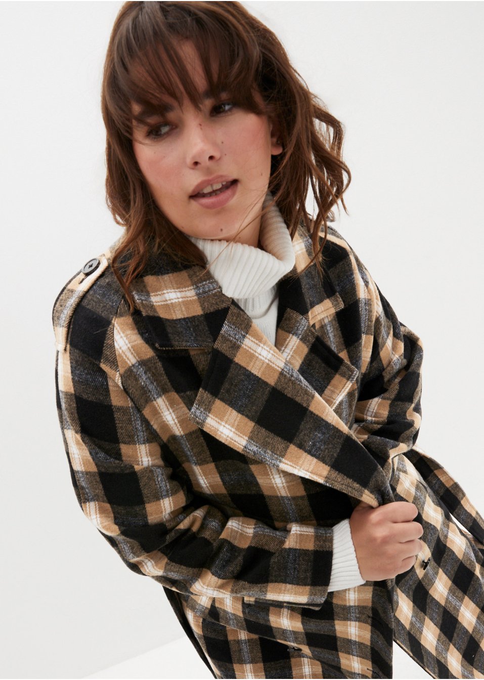 Manteau en imitation laine à carreaux