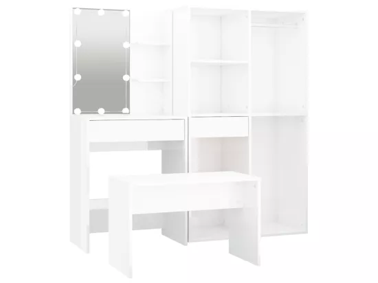 Ensemble de coiffeuse avec LED Blanc brillant Bois d'ingénierie