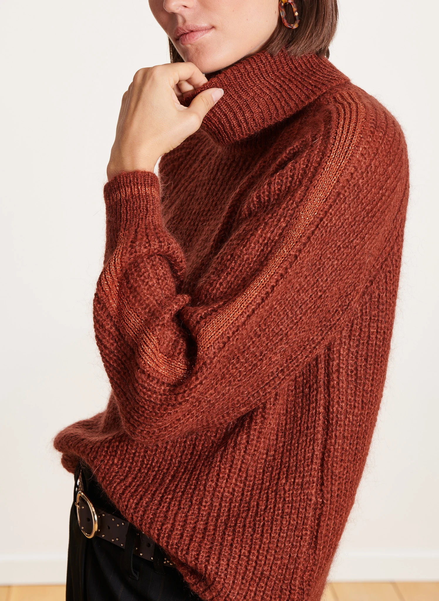 Pull col montant en maille | Orange