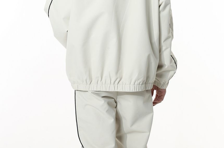 FAERIS - Gestreept jack met rits / Wijde broek met middelhoge taille