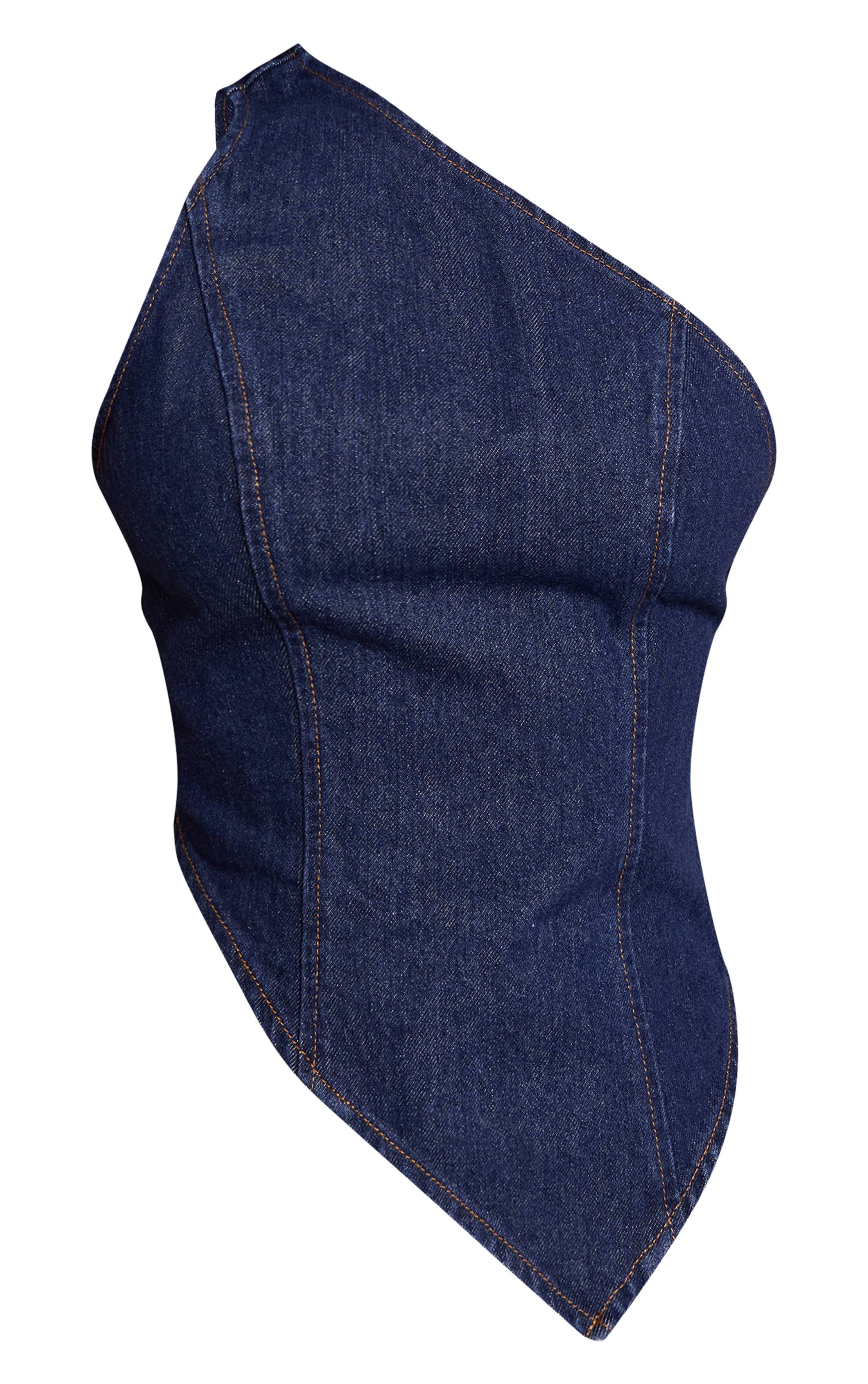 Bleu Indigo Top Asymétrique En Denim Petite