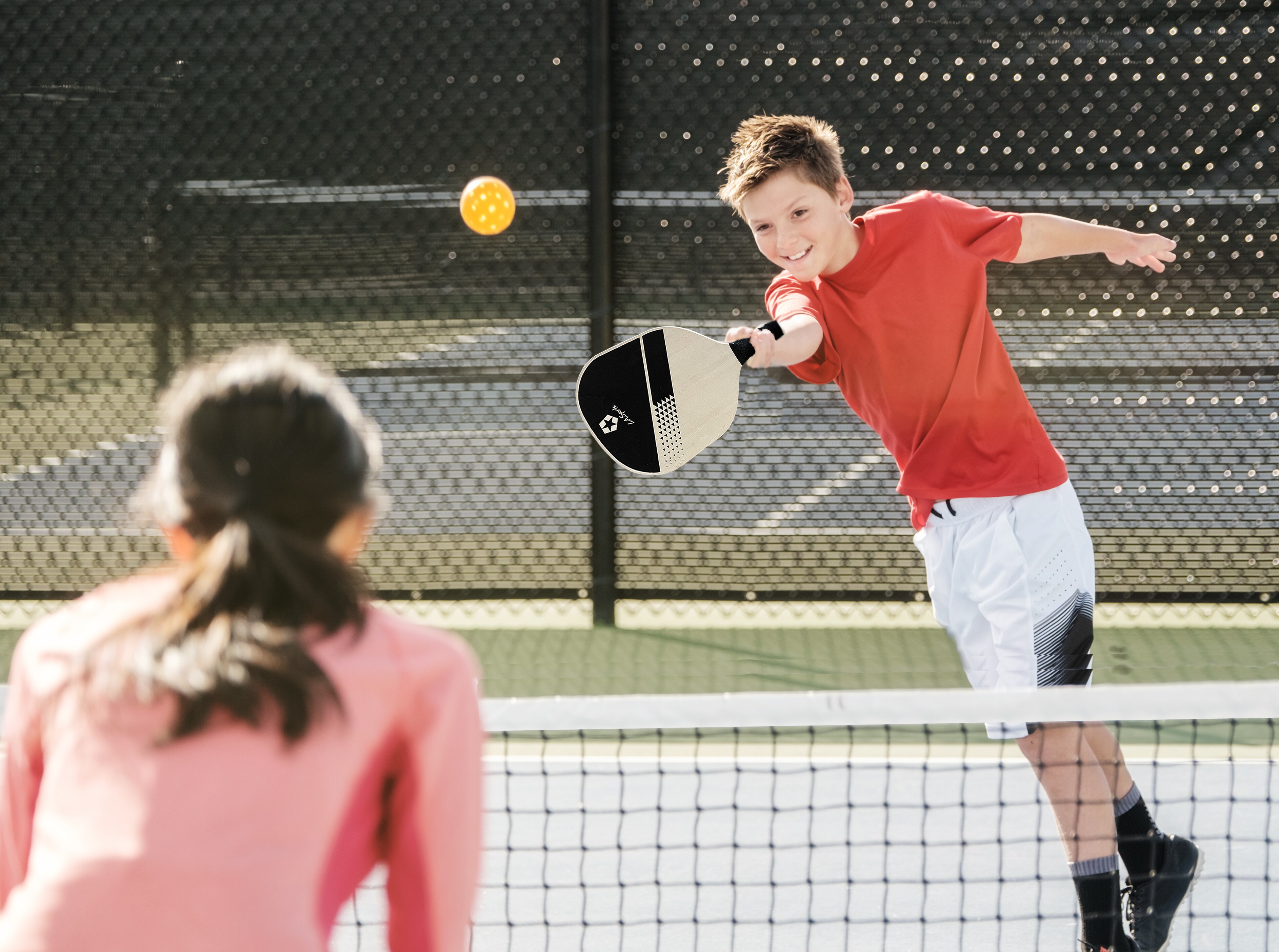 L.A. Sports Paddel-/Pickleball-Set mit Netz, 4 Schlägern & 4 Bällen