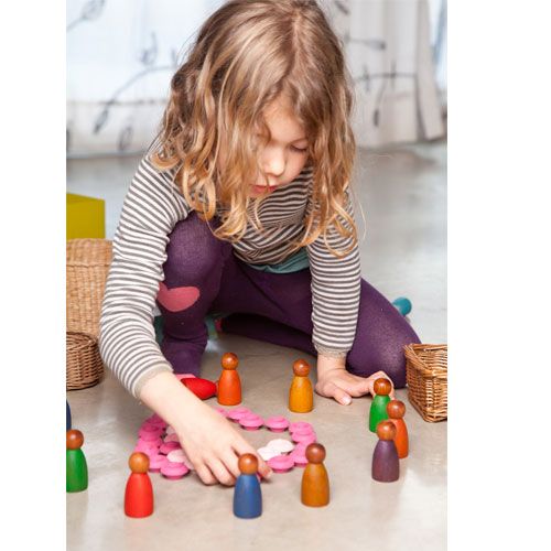 Grapat houten nins® poppetjes koele kleuren - donker (3st)