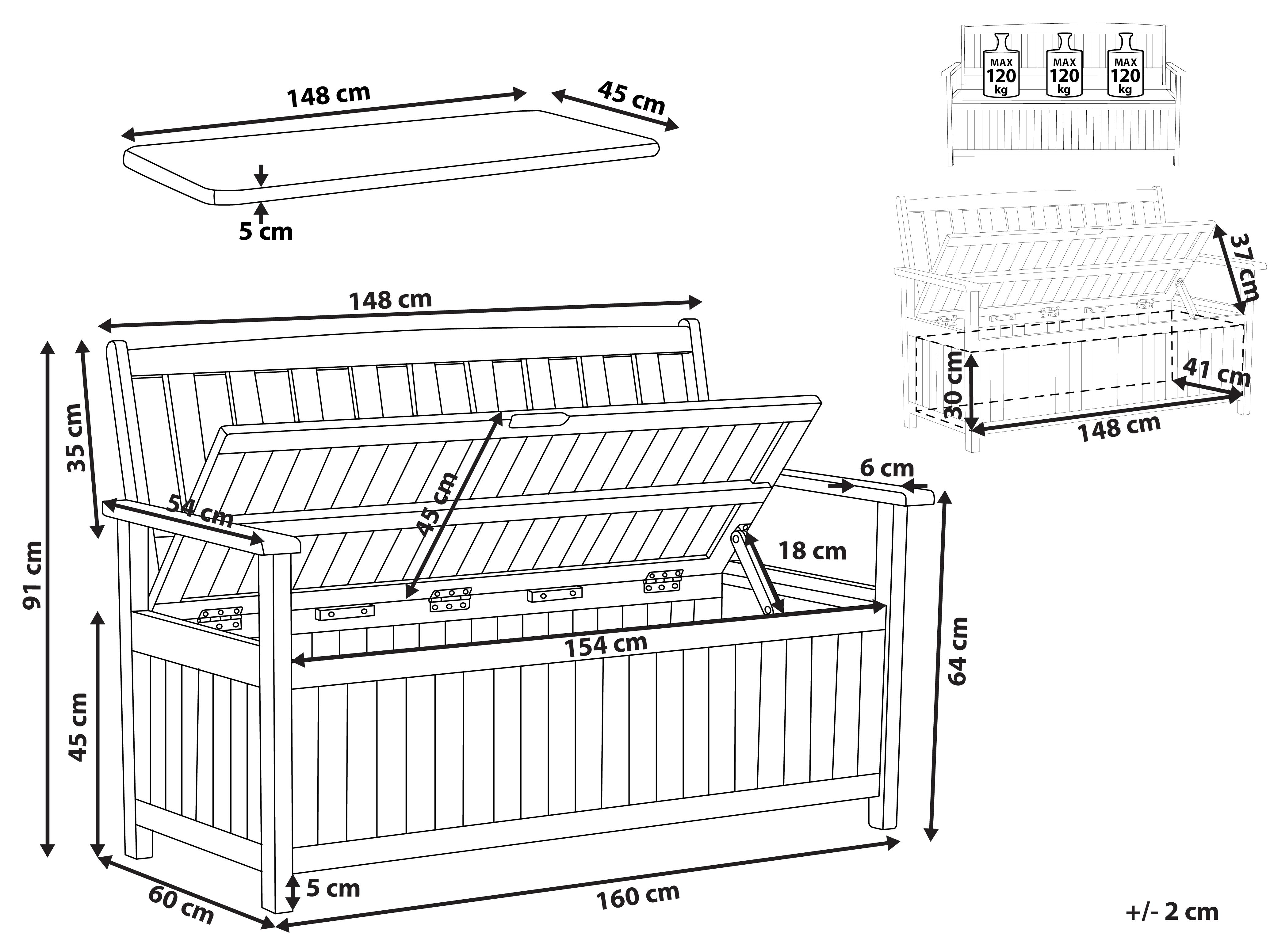 Tuinbank met zitkussen SOVANA 160 cm met opbergruimte Acaciahout Taupe