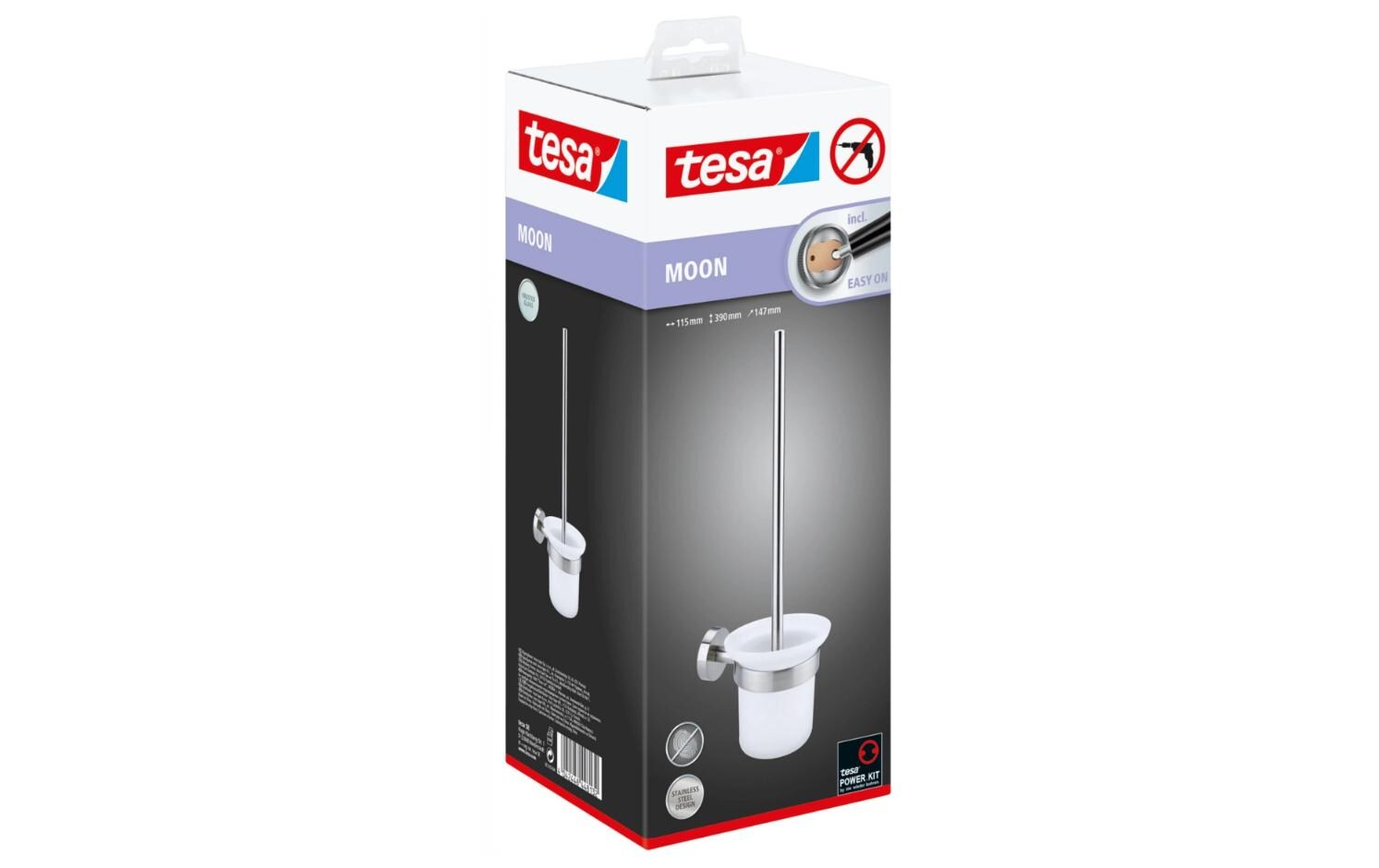 Toilettengarnitur Moon Weiss/SilberTesa MOON WC-Garnitur, Toilettenbürsten-Set zur Wandbefestigung, 115 mm x 390 mm x 147 mm
