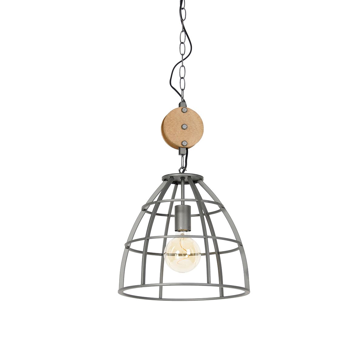 Smart hanglamp donkergrijs met hout 34 cm incl. Wifi G95 - Arthur